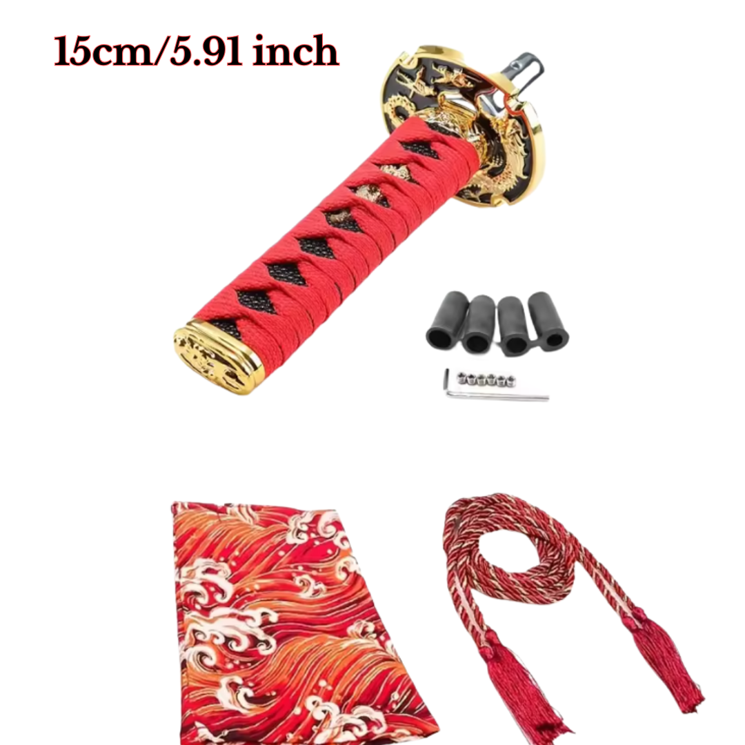 Pomo de palanca de cambios para coche con espada samurái japonesa, palanca de cambio Katana universal con 4 adaptadores para coches con transmisión manual - CustWitES
