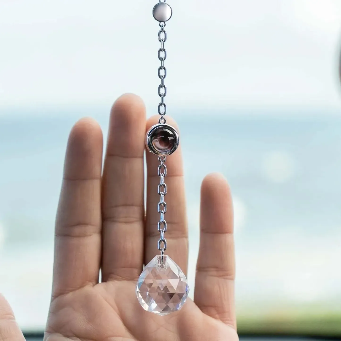 Personalized Circle Photo Sun Catcher Projection Ornament Car Decor Ornaments Family Gifts - CustWitUK