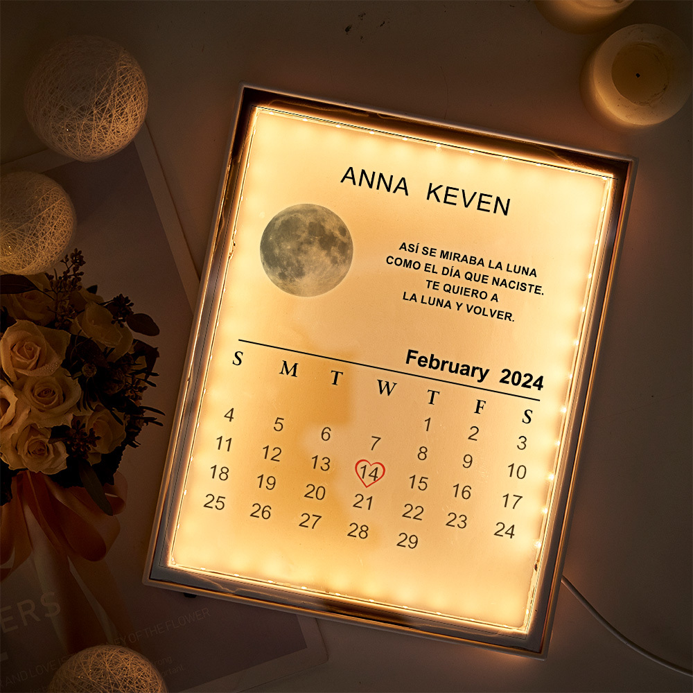 Lámpara De Fase Lunar Personalizada, Calendario, Luz Nocturna, Lámpara De Espejo Con Nombre Personalizado, Regalo Para Pareja