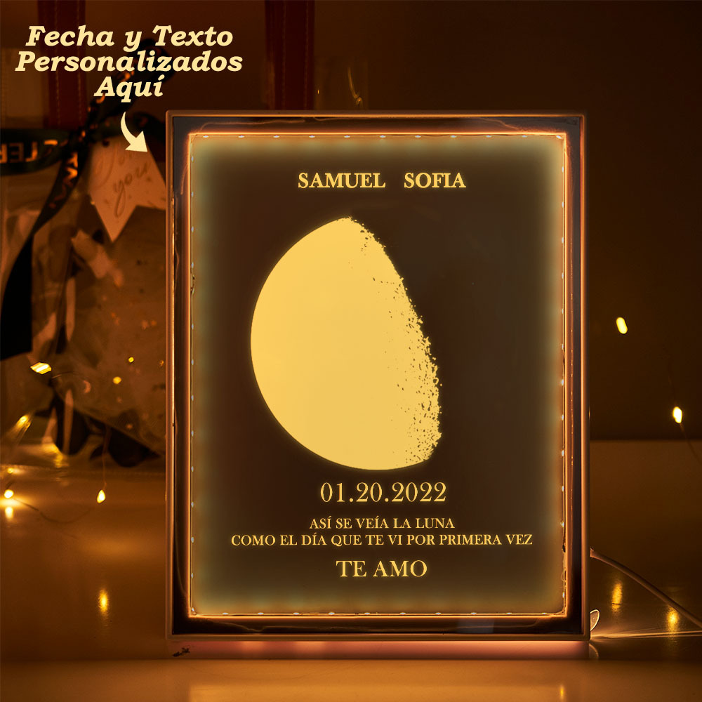 Lámpara De Espejo Con Marco De Luz Nocturna Con Fases Lunares Y Nombres Personalizados, Regalos Para El Hogar