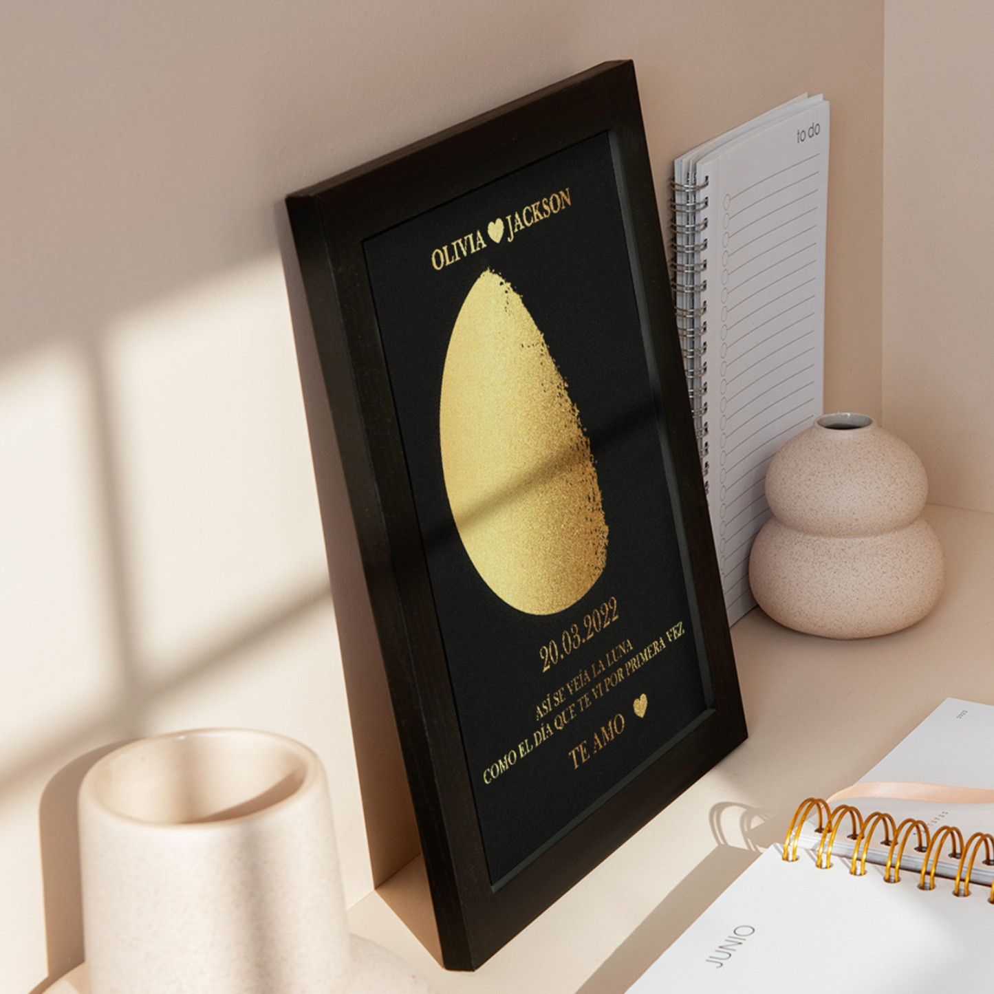 Marco De Madera Con Impresión De Fase Lunar Personalizada, Nombre Y Texto Personalizados, Regalo Familiar