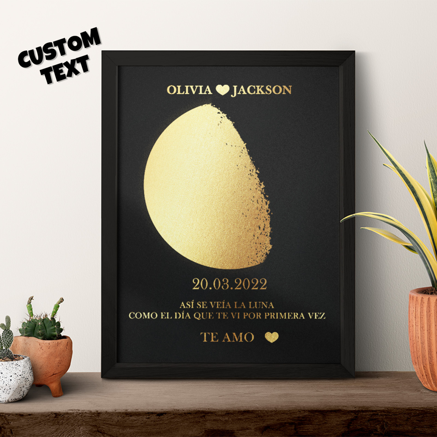 Marco De Madera Con Impresión De Fase Lunar Personalizada, Nombre Y Texto Personalizados, Regalo Familiar