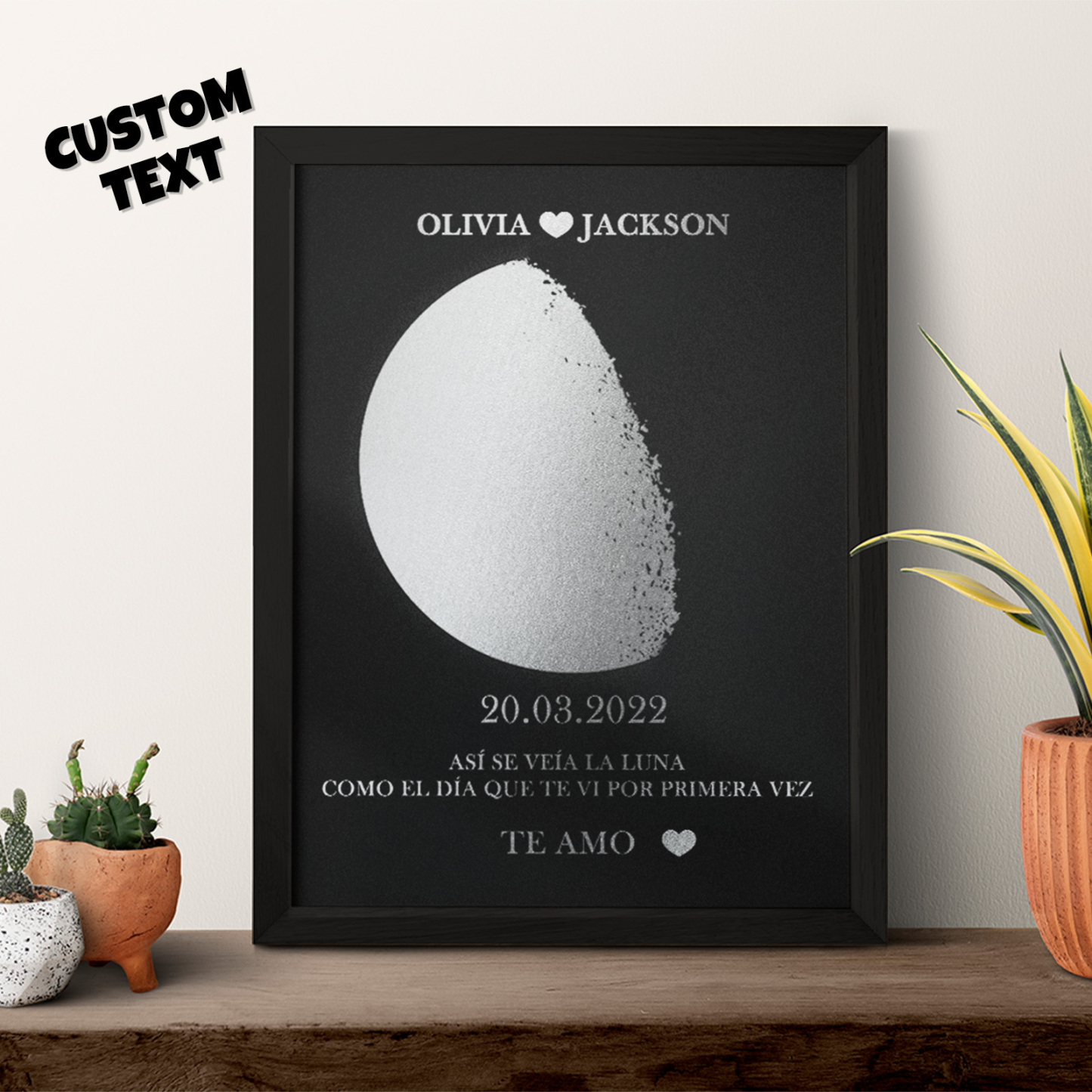 Marco De Madera Con Impresión De Fase Lunar Personalizada, Nombre Y Texto Personalizados, Regalo Familiar