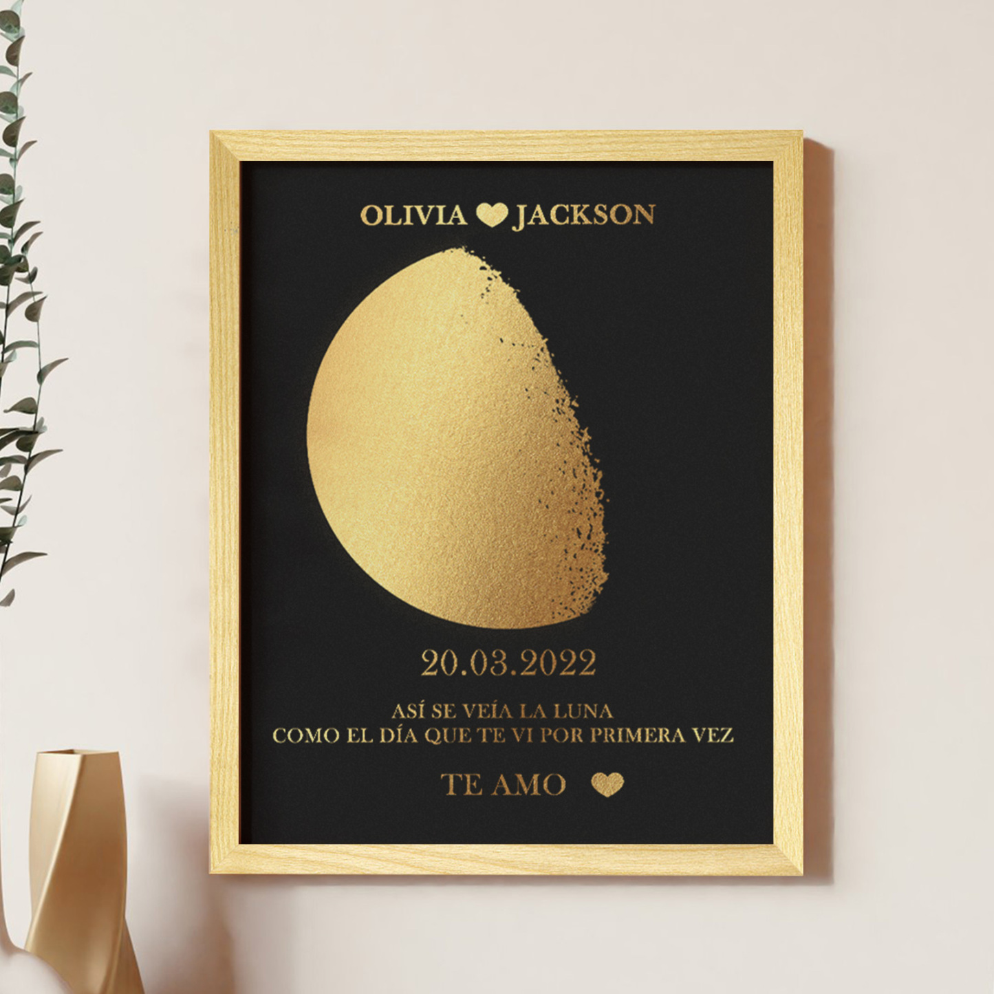 Marco De Madera Con Impresión De Fase Lunar Personalizada, Nombre Y Texto Personalizados, Regalo Familiar