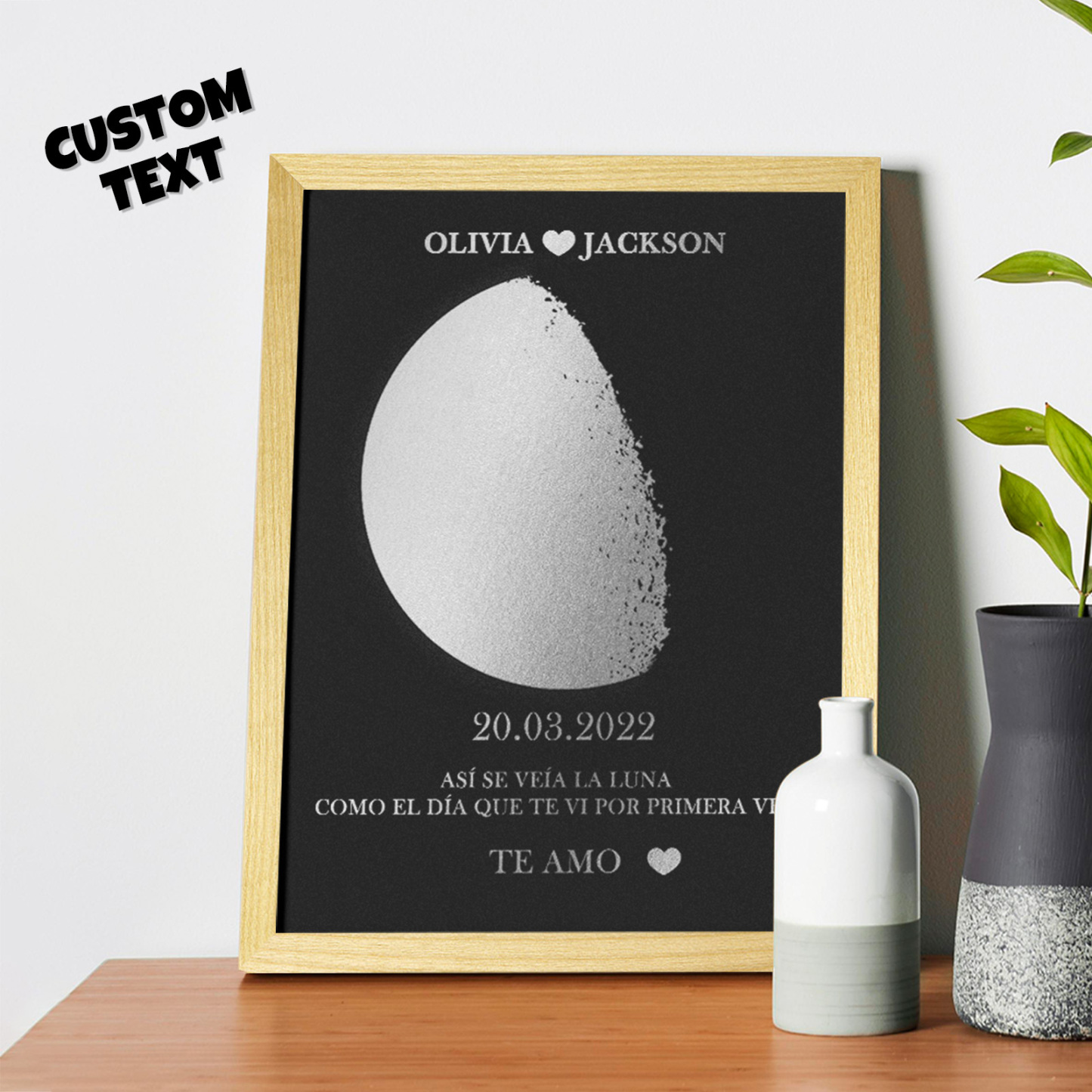 Marco De Madera Con Impresión De Fase Lunar Personalizada, Nombre Y Texto Personalizados, Regalo Familiar
