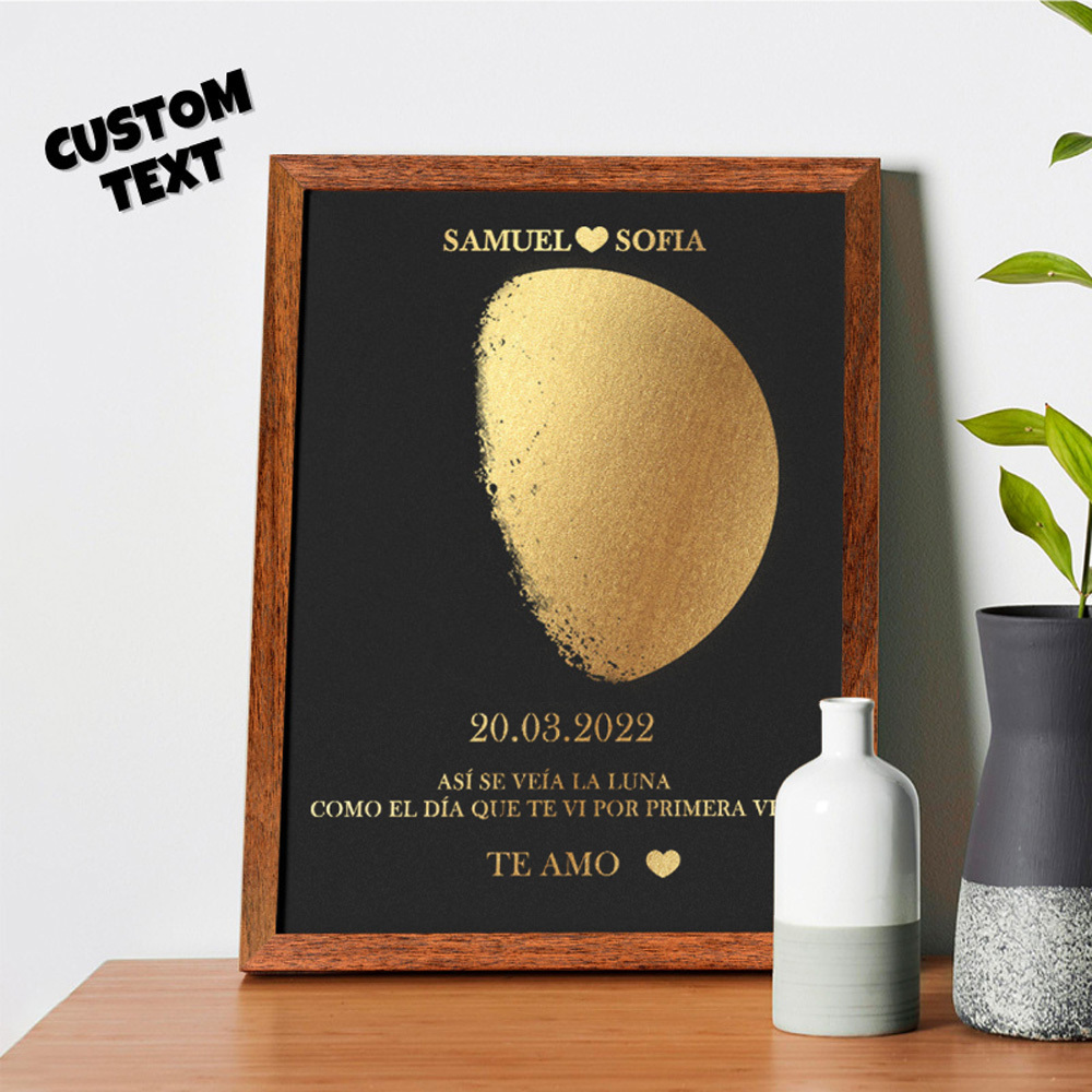 Marco De Madera Con Impresión De Fase Lunar Personalizada, Nombre Y Texto Personalizados, Regalo Familiar