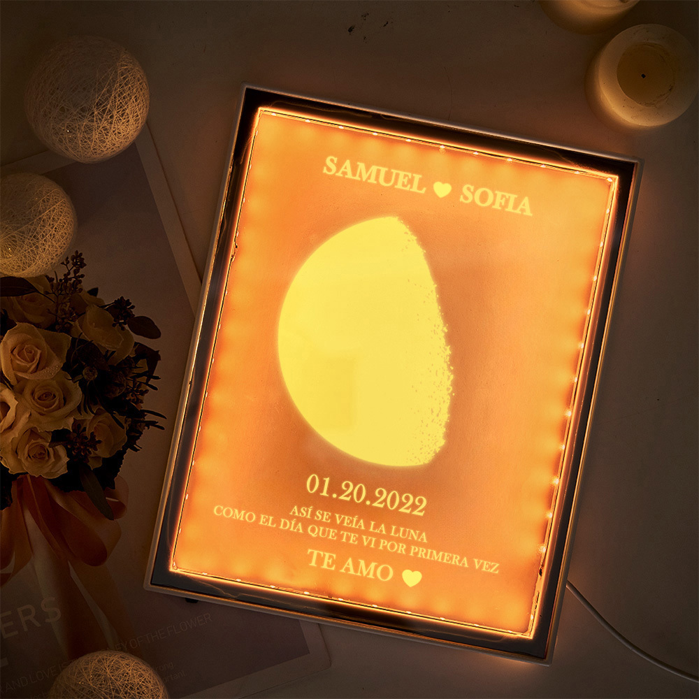 Lámpara De Espejo Con Marco De Luz Nocturna Con Fases Lunares Y Nombres Personalizados, Regalos Para El Hogar