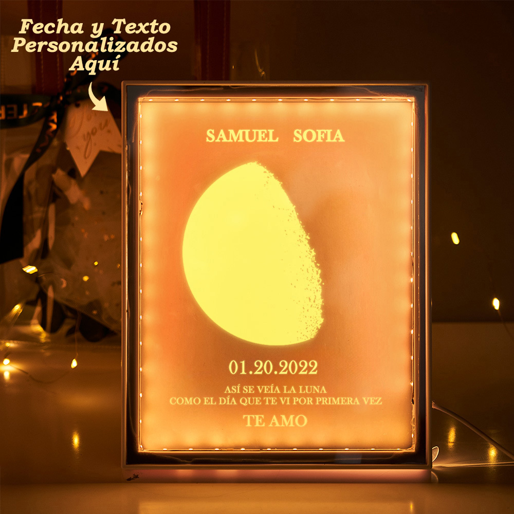 Lámpara De Espejo Con Marco De Luz Nocturna Con Fases Lunares Y Nombres Personalizados, Regalos Para El Hogar