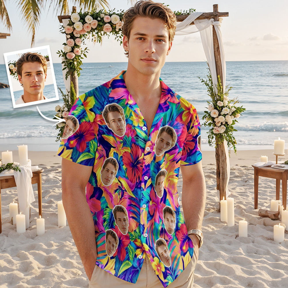 Camisa Hawaiana Con Foto Tropical Personalizada Para Parejas Y Amigos