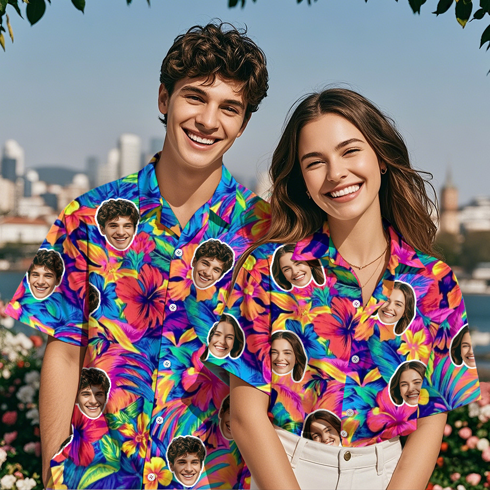 Camisa Hawaiana Con Foto Tropical Personalizada Para Parejas Y Amigos