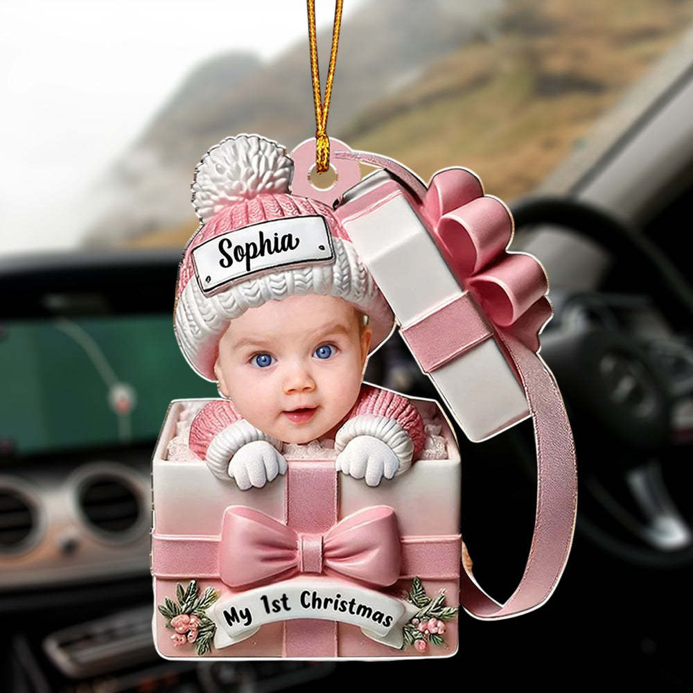 Custom Photo Baby Gift Box Acrylic Decoration Christmas Ornament Holiday Keepsake for New Parents & Family