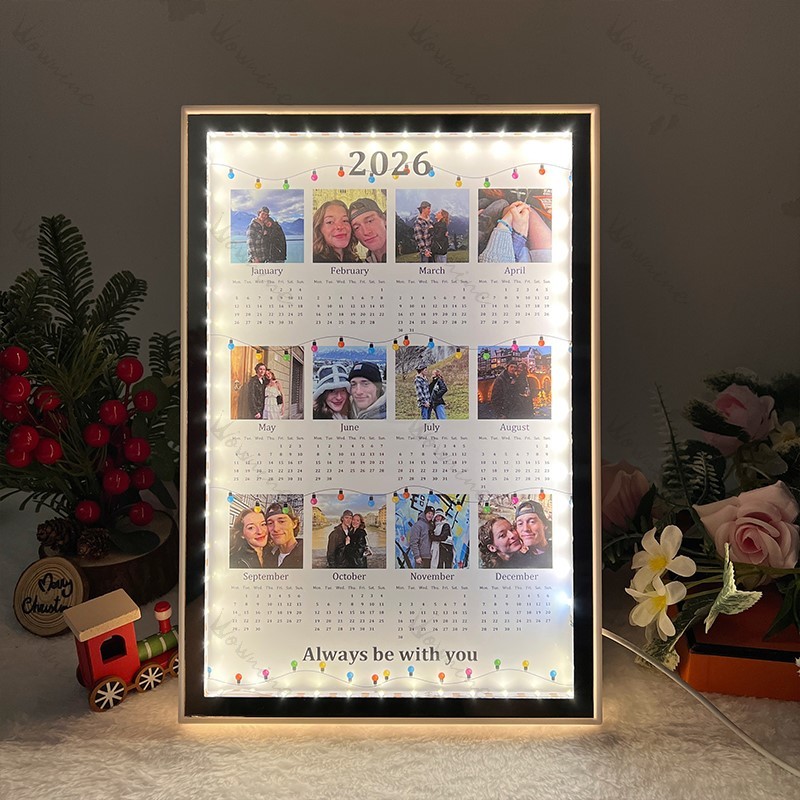 Espejo Con Luz Y Calendario Fotográfico Personalizado 2026, Regalo Único Para Aniversarios, Navidad Y Parejas.