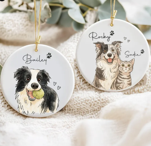 Personalized Watercolor Pet Photo Ornament: Custom Memorial Keepsake