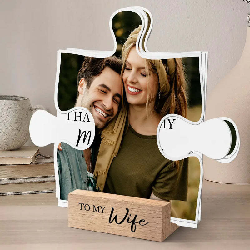 Custom Photo I Found My Missing Piece Puzzle - Personalized Shaped Cardstock With Wooden Stand