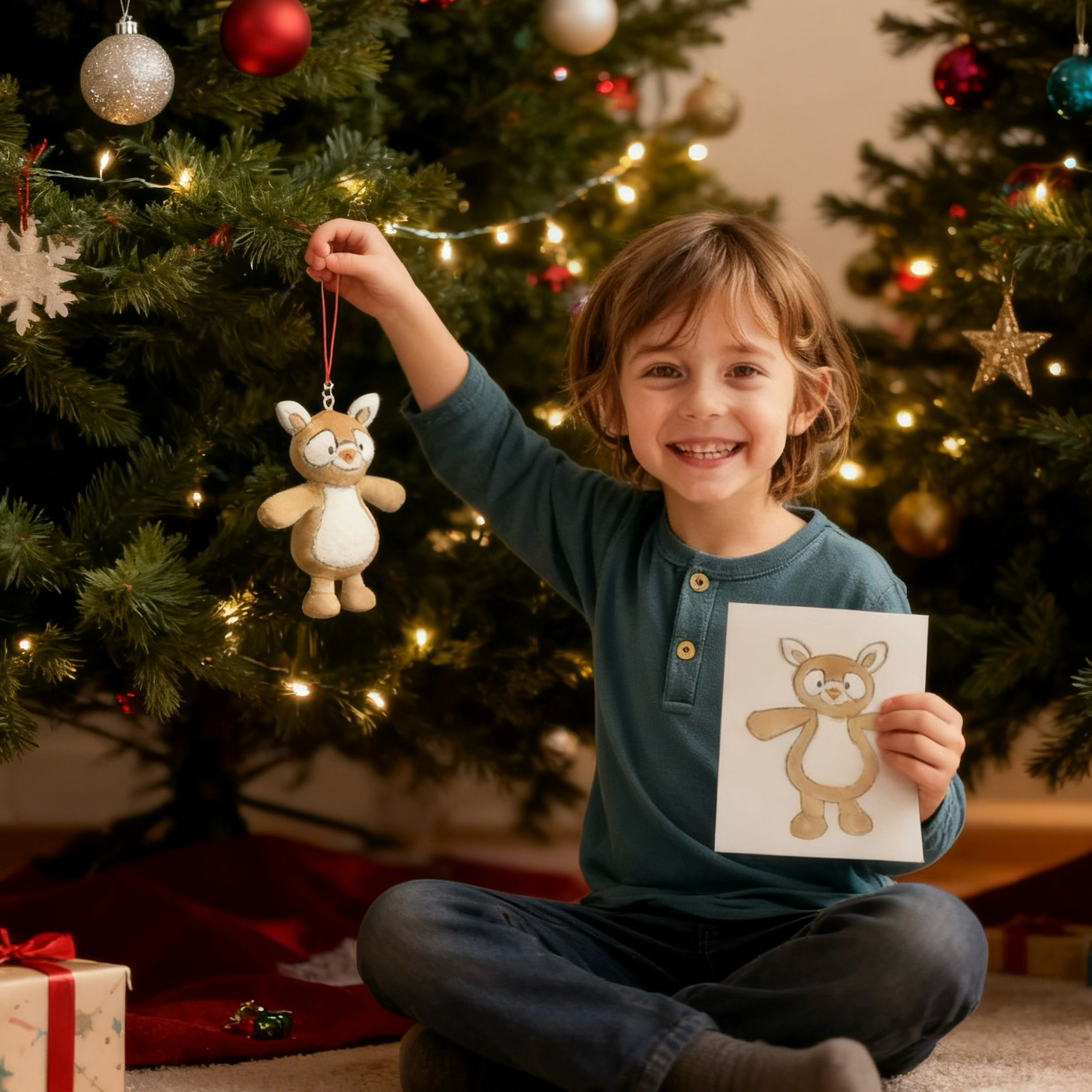 Muñeco Colgante Personalizado con Dibujo de Niño – Regalo Navideño