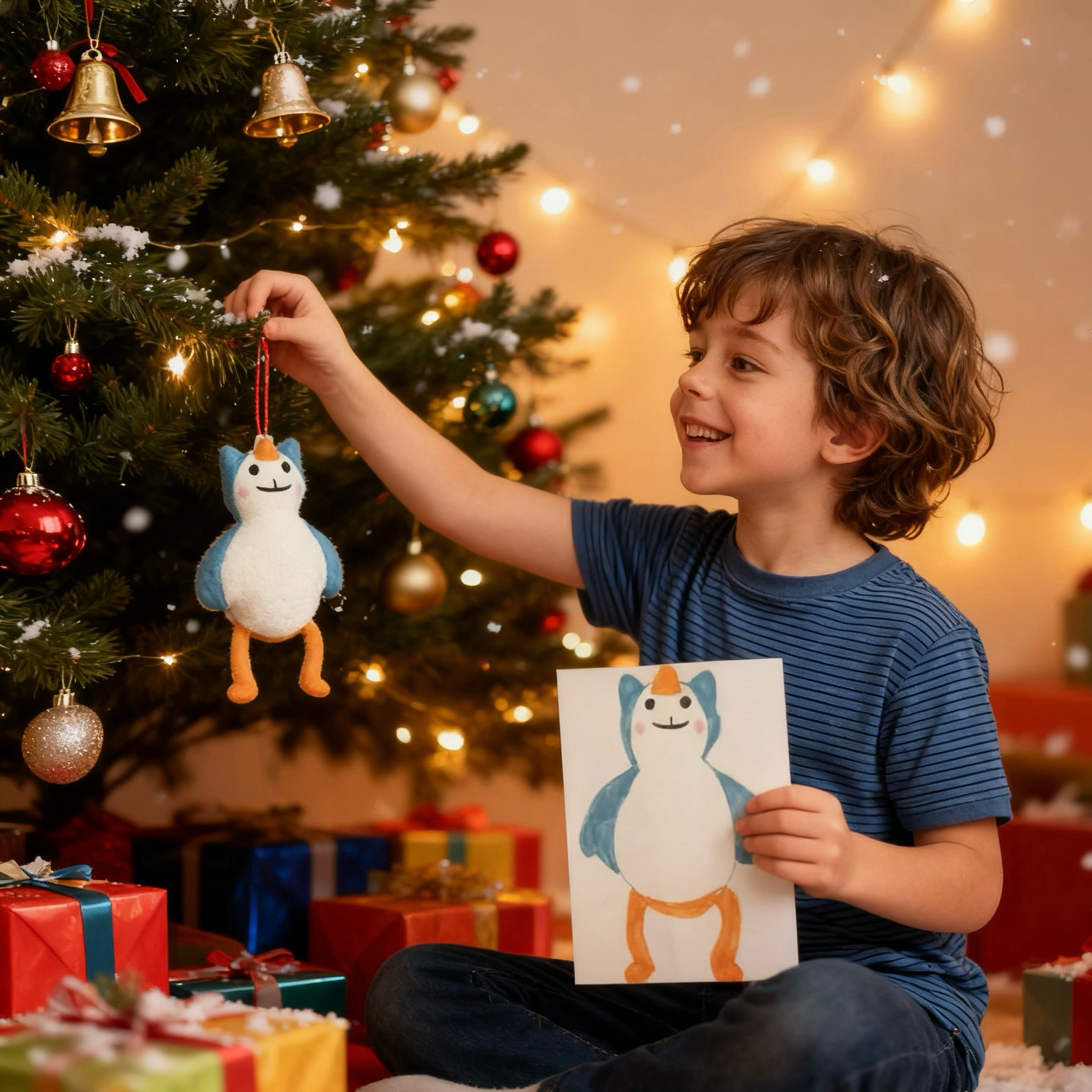Muñeco Colgante Personalizado con Dibujo de Niño – Regalo Navideño
