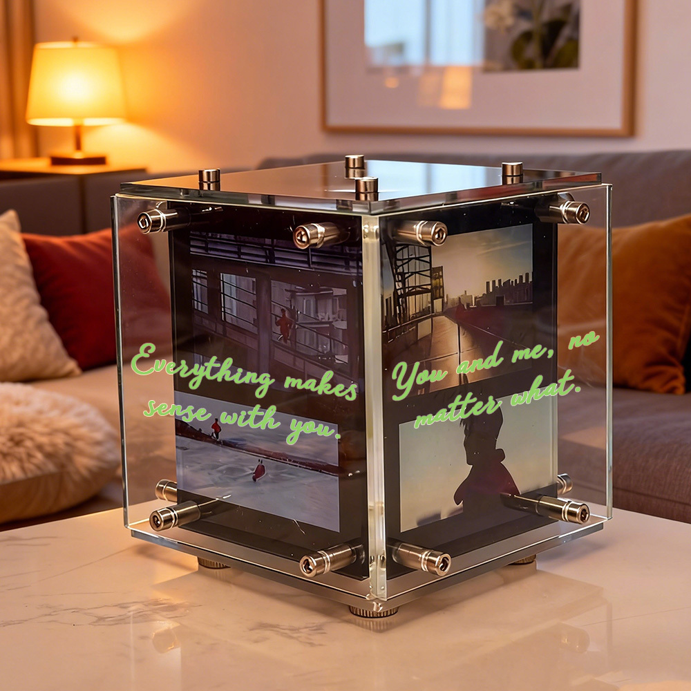 Lámpara Nocturna Personalizada en Cubo con Foto – Luz de Recuerdos Iluminada para Parejas, Familias y Momentos Especiales