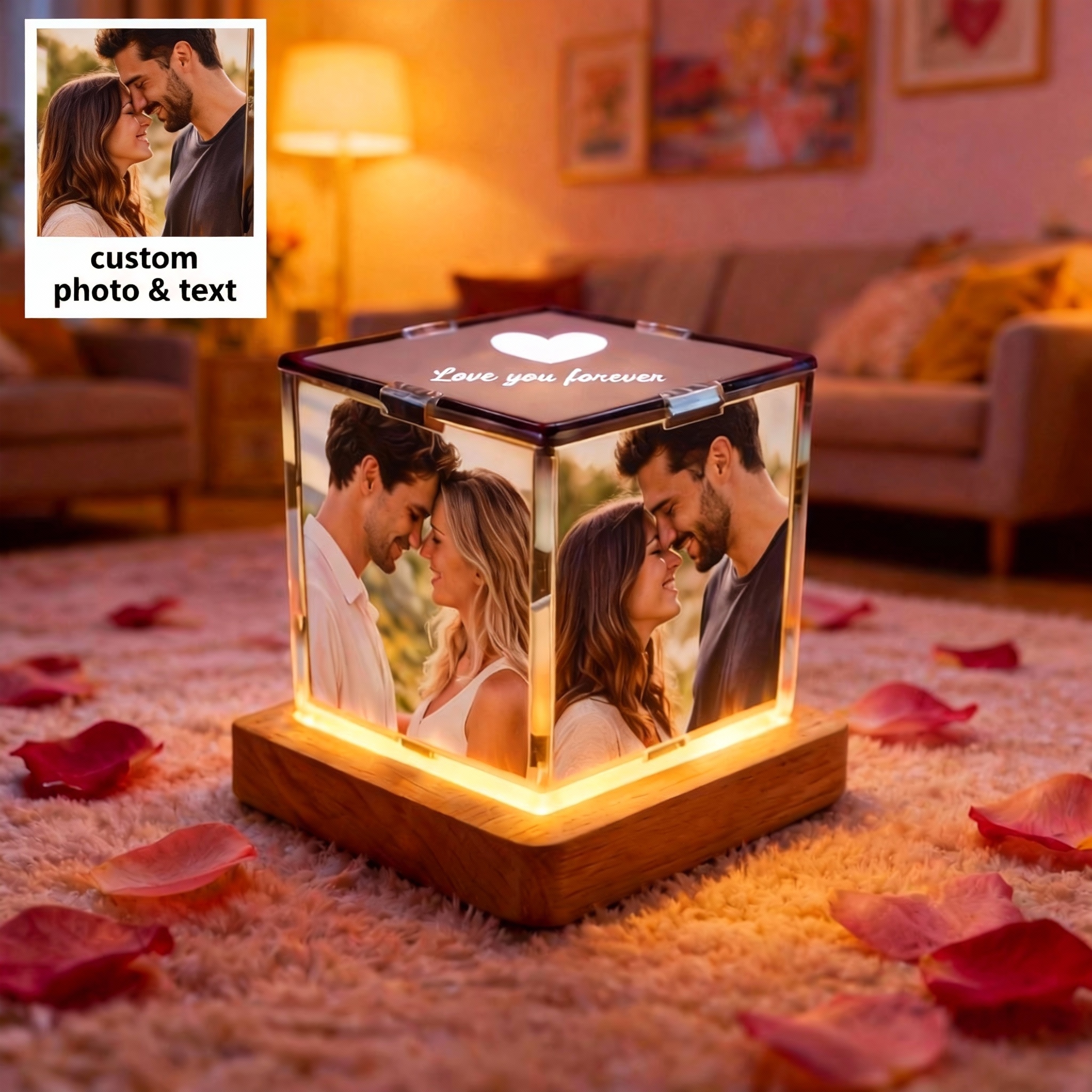 Lámpara Nocturna Giratoria Con Foto - Regalo Romántico Para Parejas Y Seres Queridos