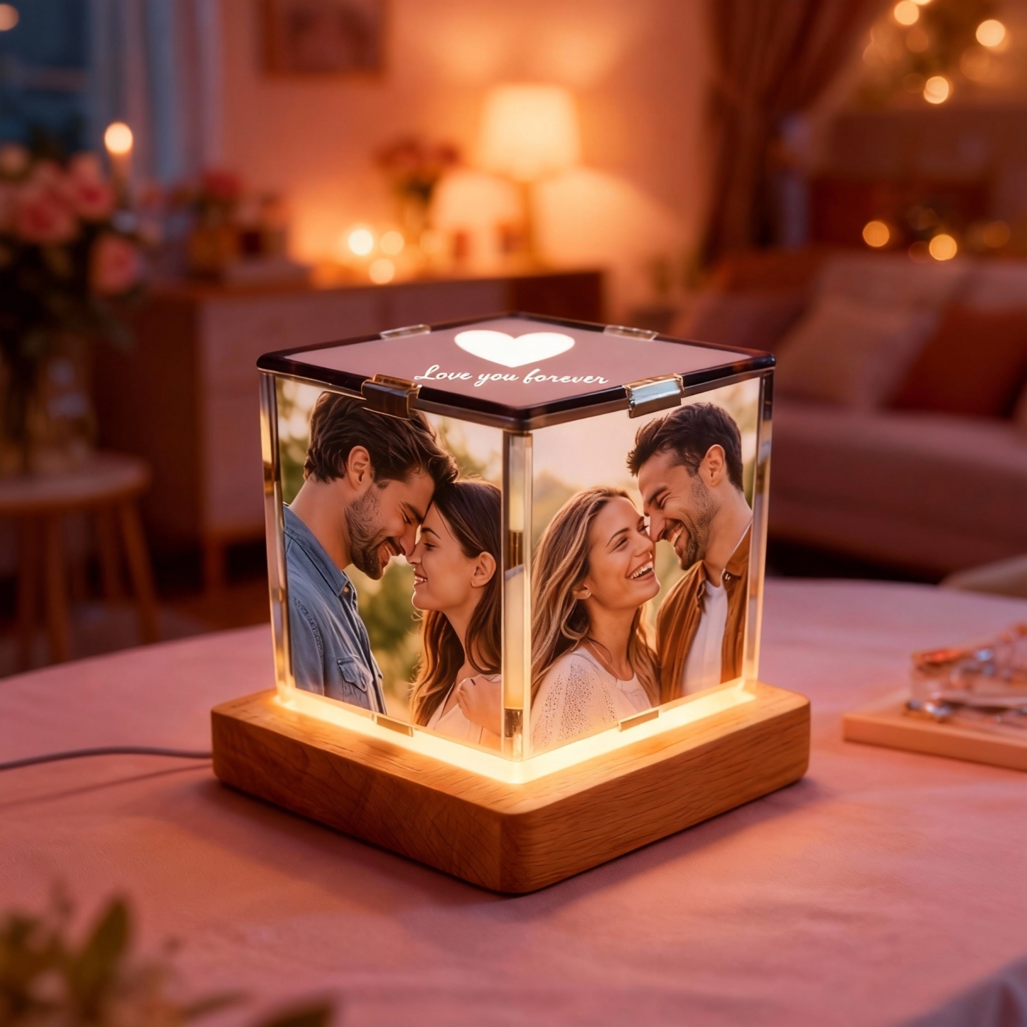 Lámpara Nocturna Giratoria Con Foto - Regalo Romántico Para Parejas Y Seres Queridos