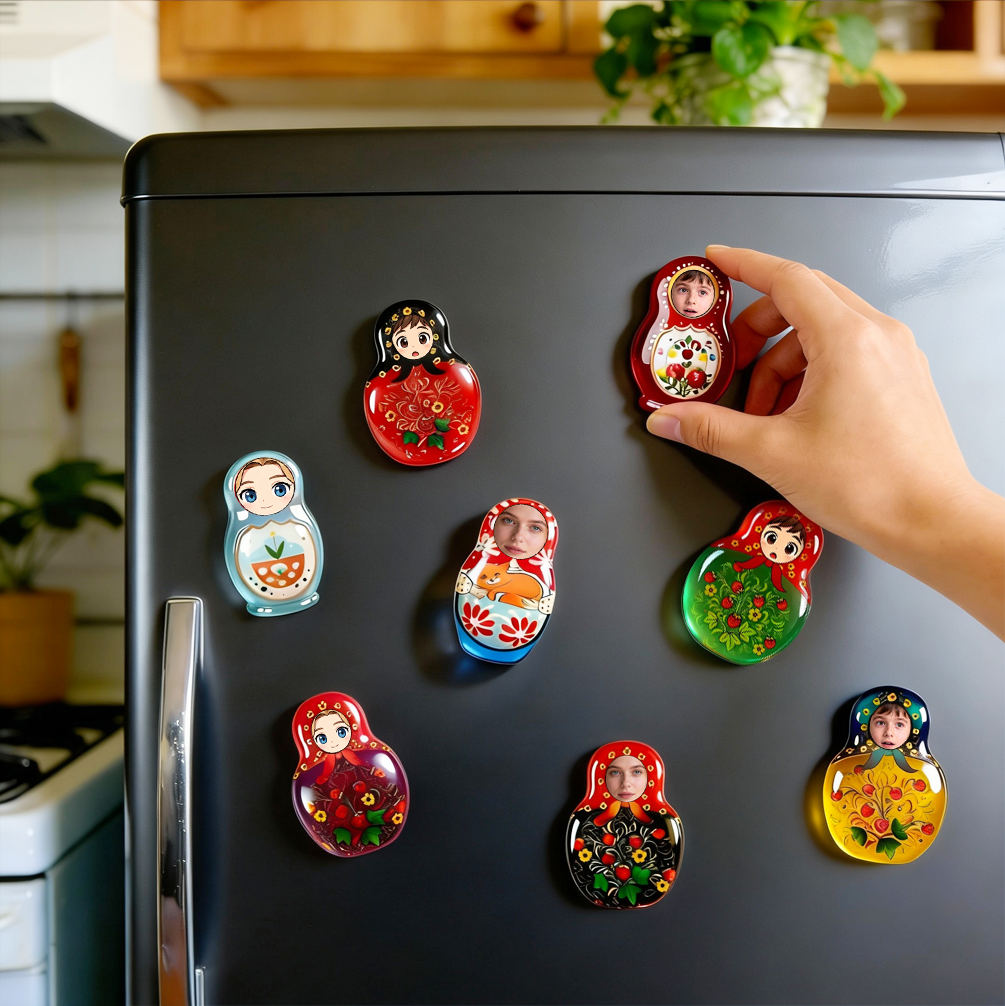 Imán De Cristal Para Nevera Con Foto Personalizada De Matrioska: Recuerdo Personalizado Con Foto De Muñeca Rusa.