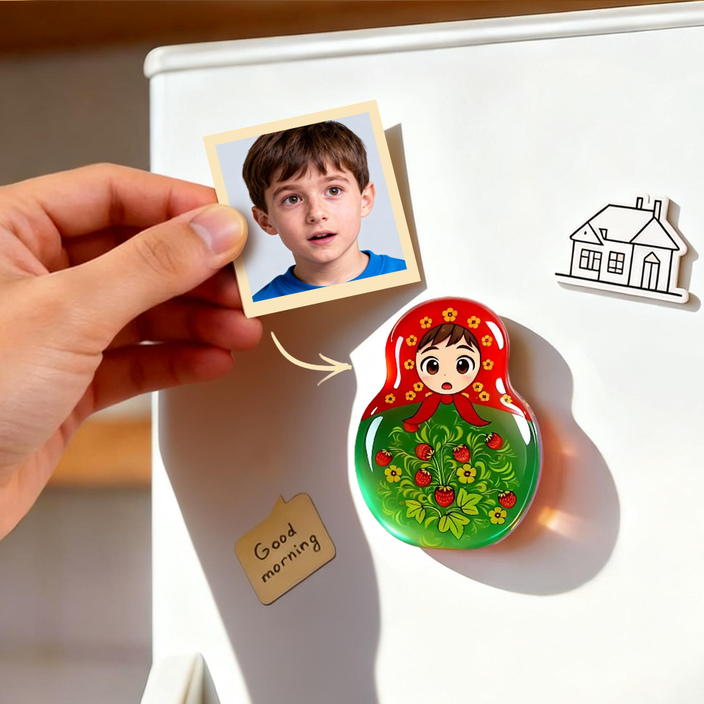Imán De Cristal Para Nevera Con Foto Personalizada De Matrioska: Recuerdo Personalizado Con Foto De Muñeca Rusa.