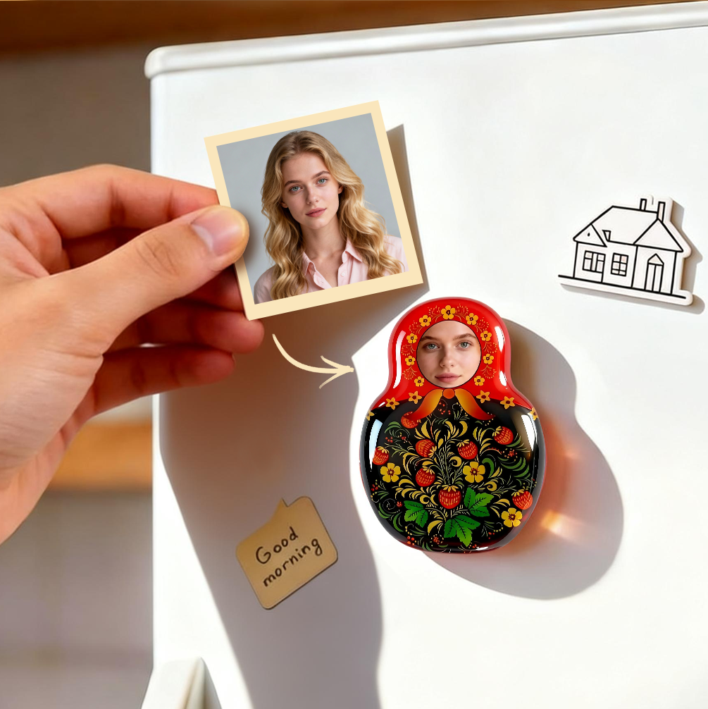 Imán De Cristal Para Nevera Con Foto Personalizada De Matrioska: Recuerdo Personalizado Con Foto De Muñeca Rusa.