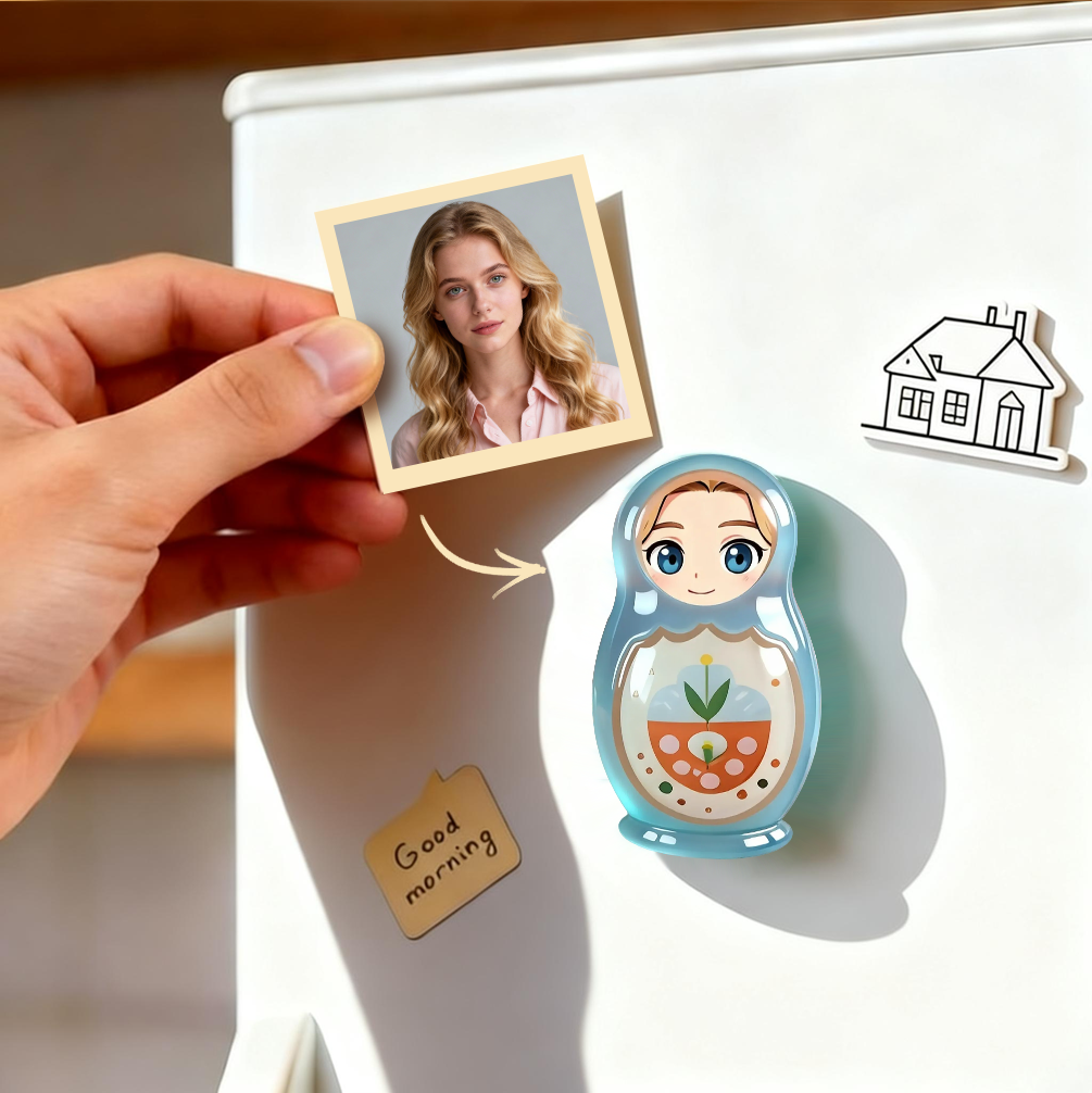 Imán De Cristal Para Nevera Con Foto Personalizada De Matrioska: Recuerdo Personalizado Con Foto De Muñeca Rusa.