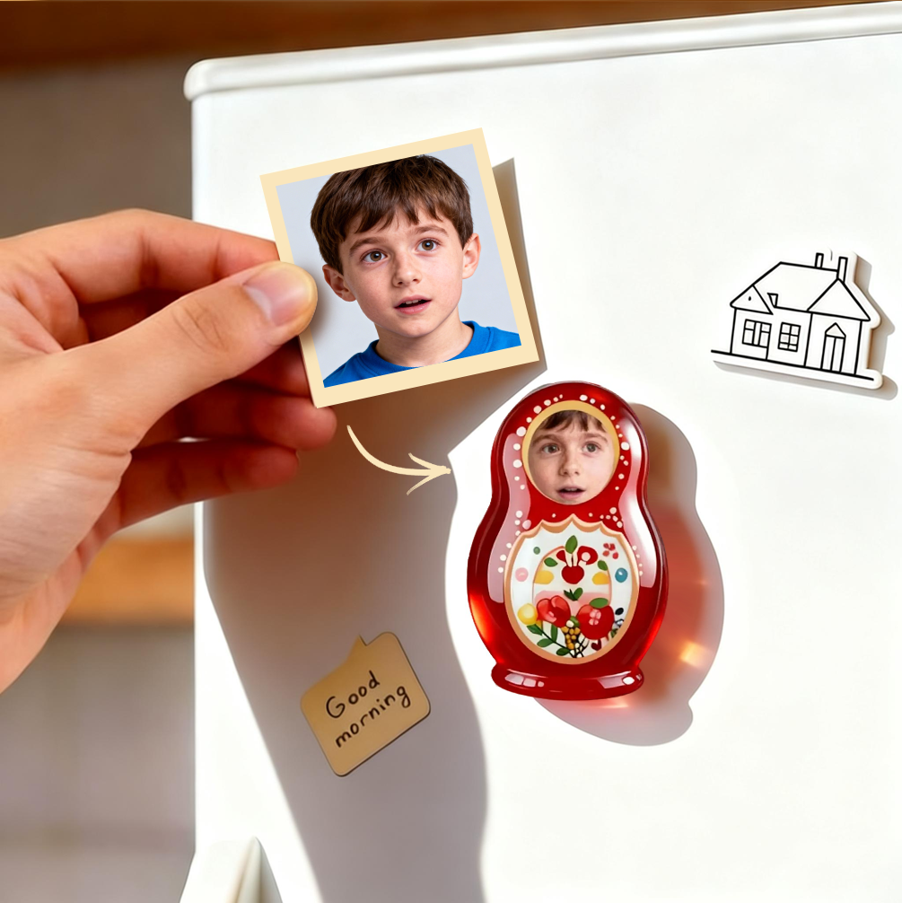 Imán De Cristal Para Nevera Con Foto Personalizada De Matrioska: Recuerdo Personalizado Con Foto De Muñeca Rusa.
