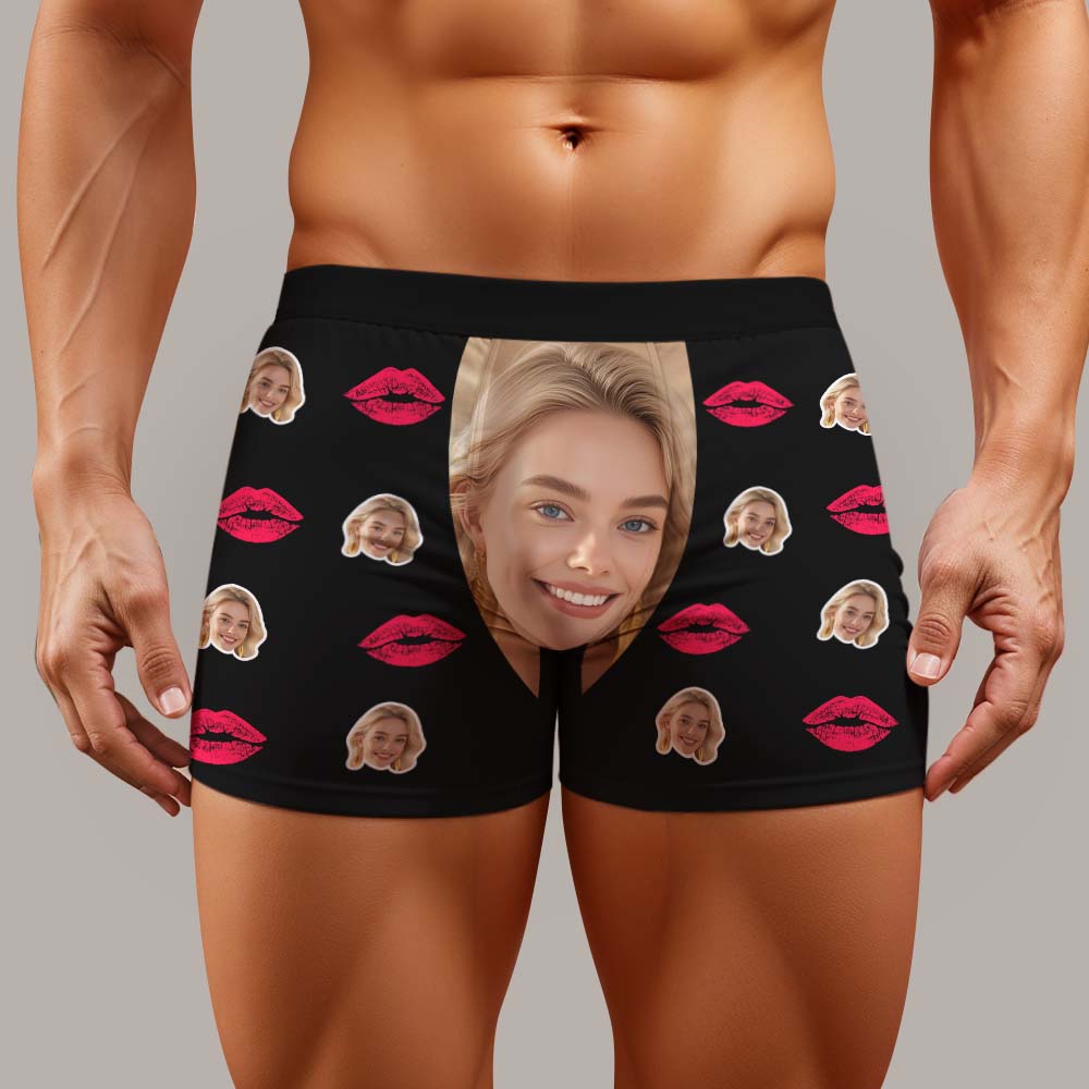 Calzoncillos Bóxer Personalizados Con Estampado De Besos En Los Labios: Ropa Interior Personalizada, Un Divertido Regalo De San Valentín Para Él.