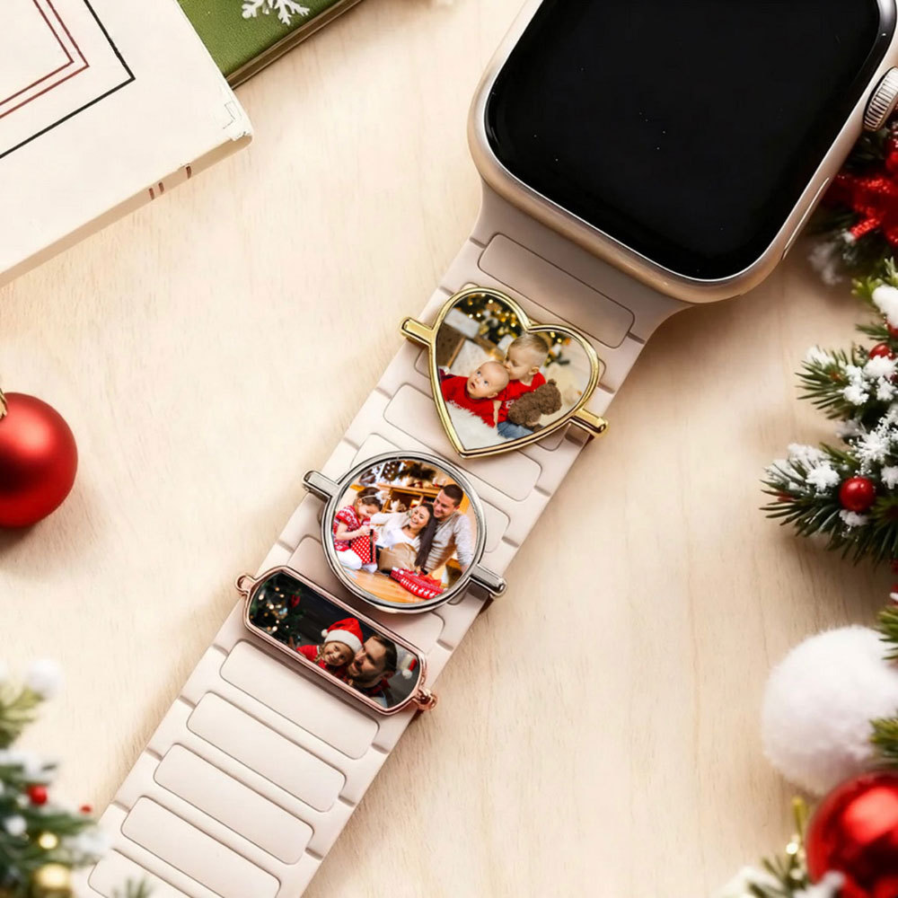 Custom Photo Engraved Watch Strap Charm - Personalized Smartwatch Beaded Accessory