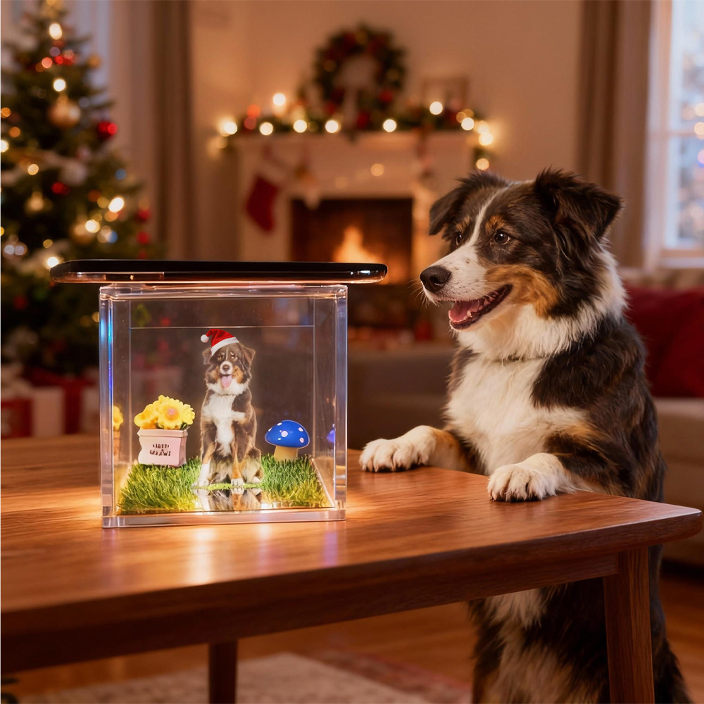 Christmas Pet Holographic Lumina Boxes | Pet Memorial Ornaments | High-Transmittance Holographic Material Image DIY Pet Holographic House