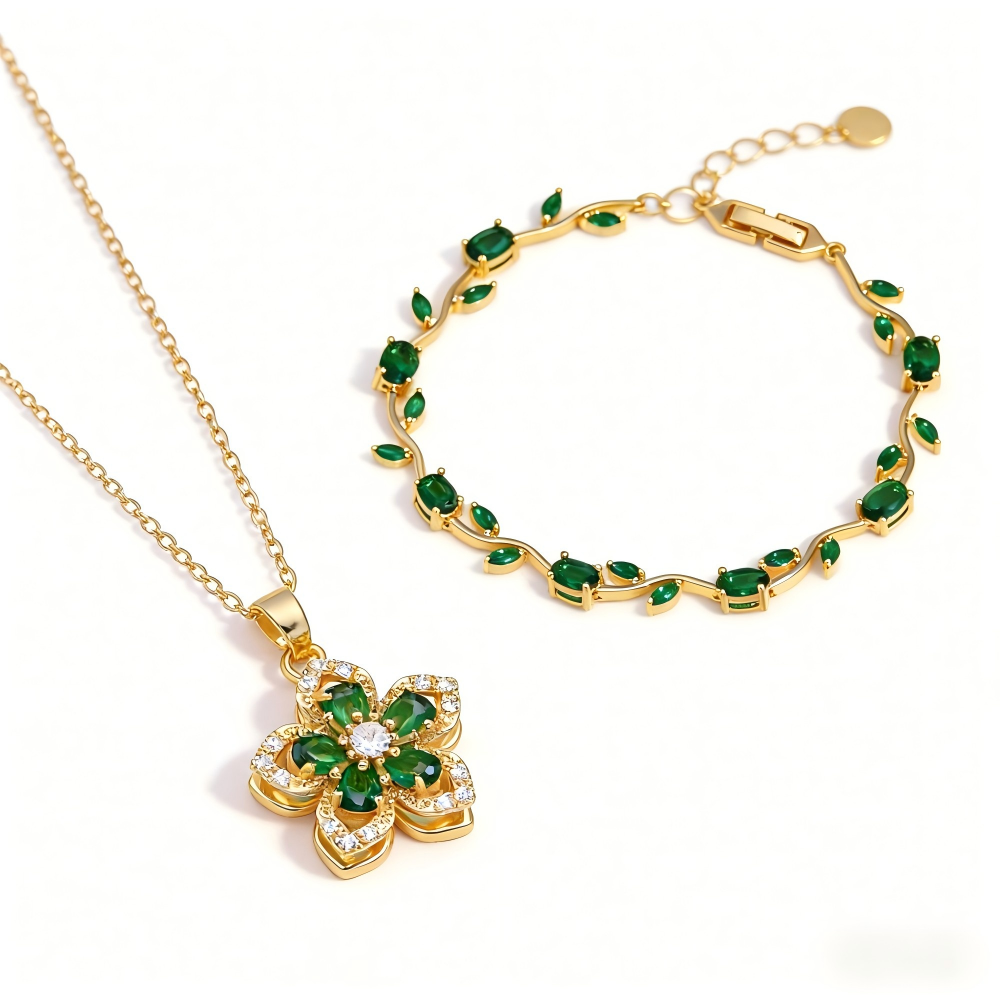 Elegant Floral Crystal Jewelry - Necklace, Bracelet or Matching Set - Gift For Lover