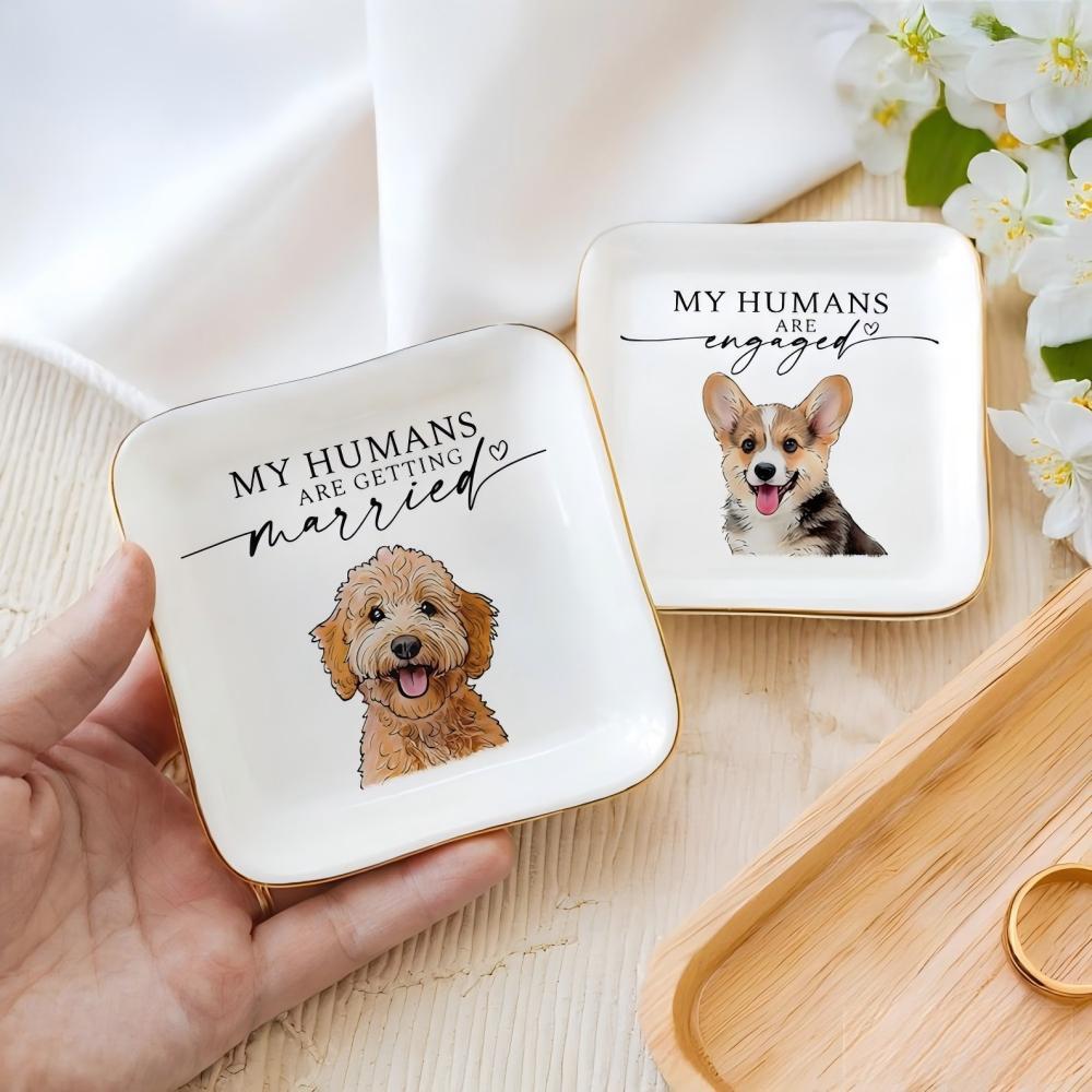 Plato para Anillos con Retrato de Mascota Personalizado – Joyero Decorativo, Regalo de Compromiso para Ella