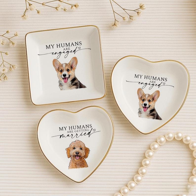 Plato para Anillos con Retrato de Mascota Personalizado – Joyero Decorativo, Regalo de Compromiso para Ella