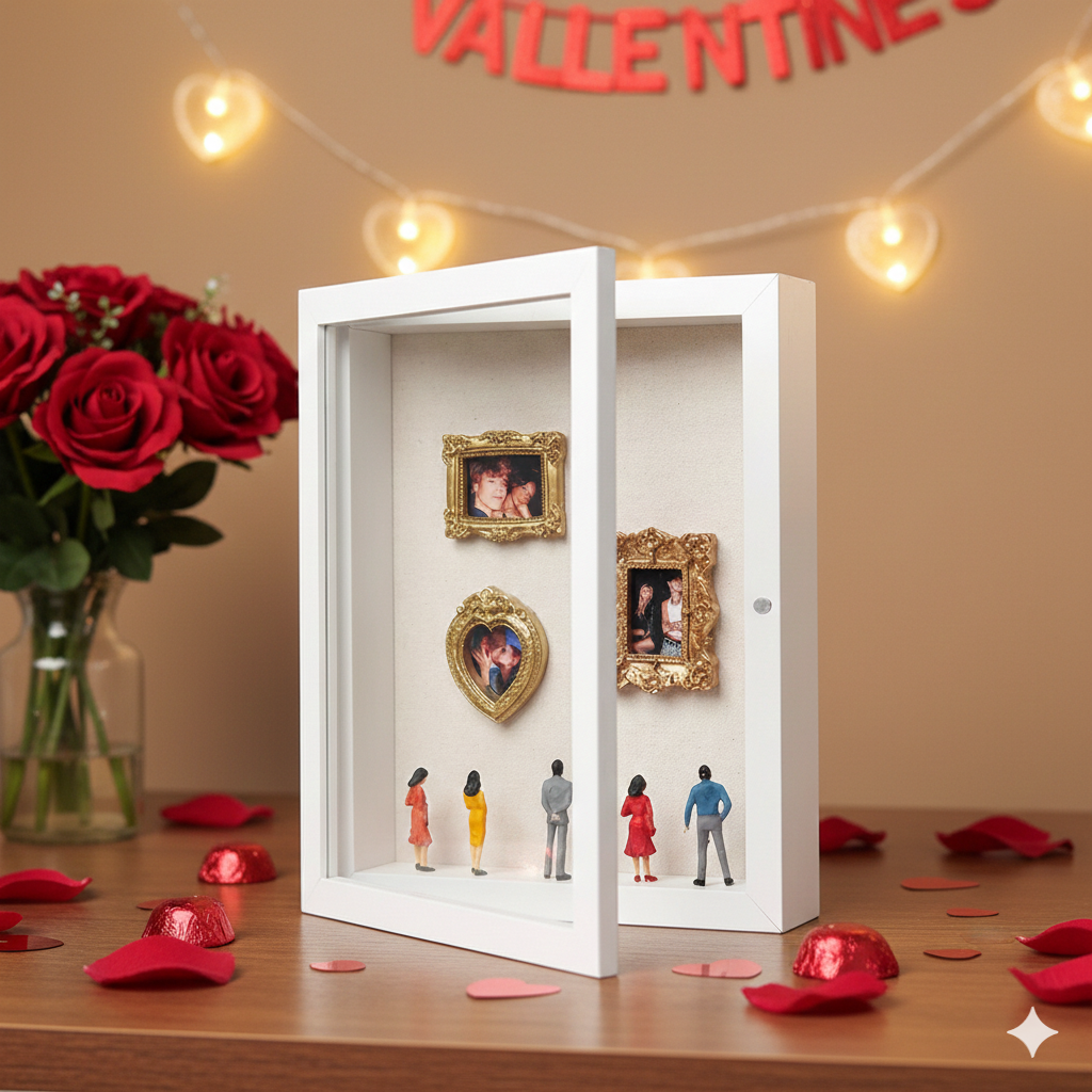 Mini Museo de Fotos Personalizado – Marco Vitrina Abatible, Regalo Romántico para Parejas