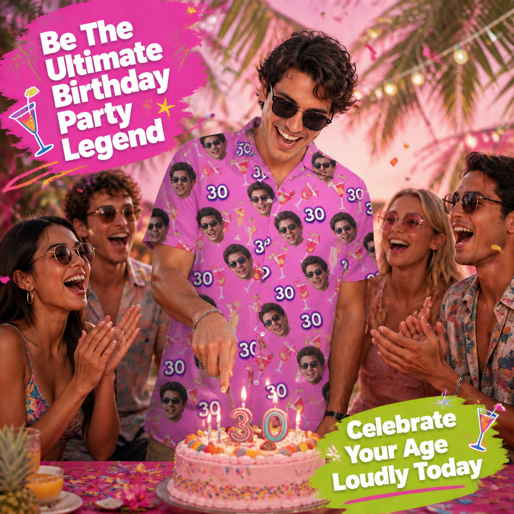 Camisa Hawaiana Con Foto Personalizada Para Hombre - Camisa Personalizada De Fiesta En La Playa Con Cara Divertida