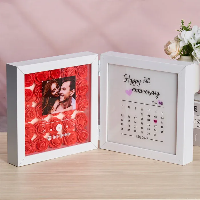 Personalized Photo Rose Flower Foldable Frame Custom Music Code Can Play Music Anniversary Gift for Couple - CustWitUK