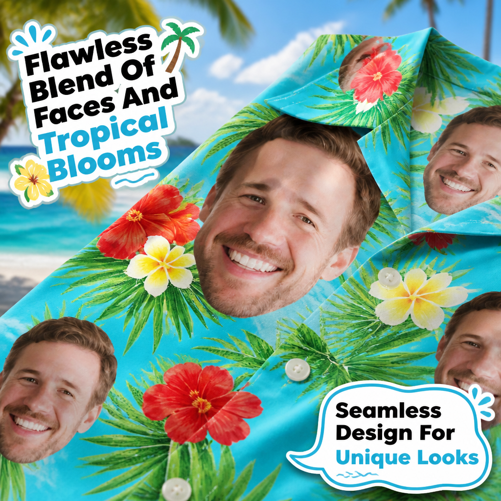 Personalized Photo Hawaiian Shirt Custom Face Tropical Aloha Gift for Men
