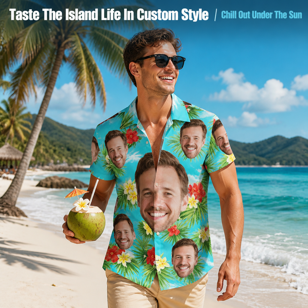 Personalized Photo Hawaiian Shirt Custom Face Tropical Aloha Gift for Men