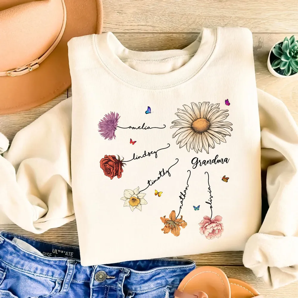 Sudadera Personalizada Con Flores De Nacimiento Para Abuela, Mamá, Regalo Para Mamás, Para Abuelas