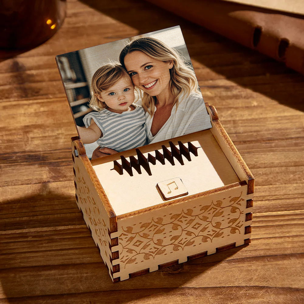 Caja de música digital personalizada – Canción, melodía o voz a elección | Caja de madera con foto y texto | Regalo para aniversario