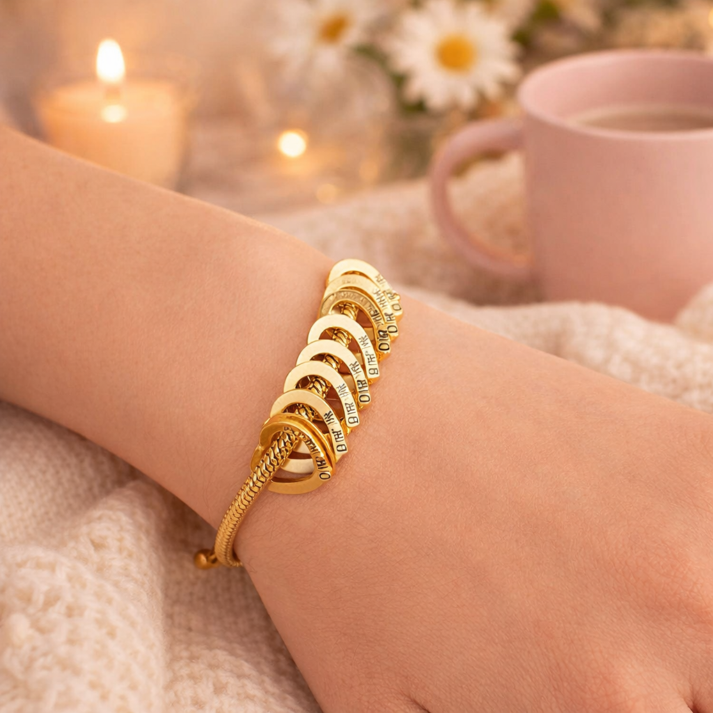 Pulsera Personalizada Con Dije De Corazón Delicado Con Nombres Grabados Del 1 Al 12. Joyería Familiar. Regalo De Cumpleaños Para El Día De La Madre Para Mamá Y Abuela. - CustWitES