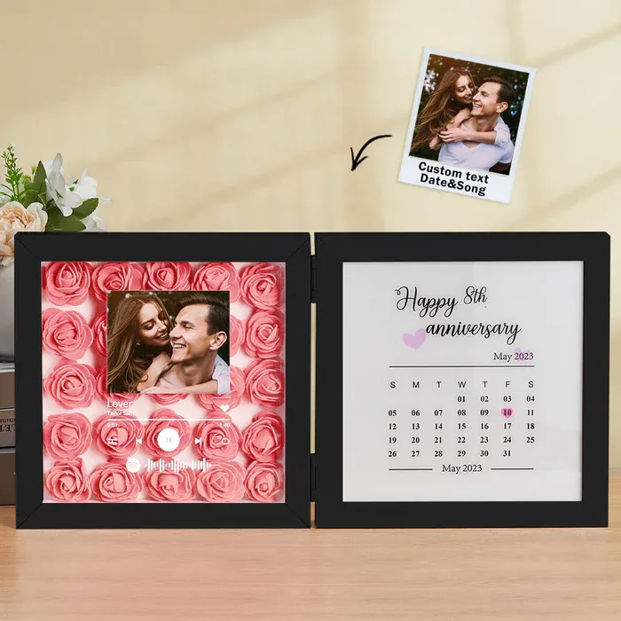 Personalized Photo Rose Flower Foldable Frame Custom Music Code Can Play Music Anniversary Gift for Couple - CustWitUK