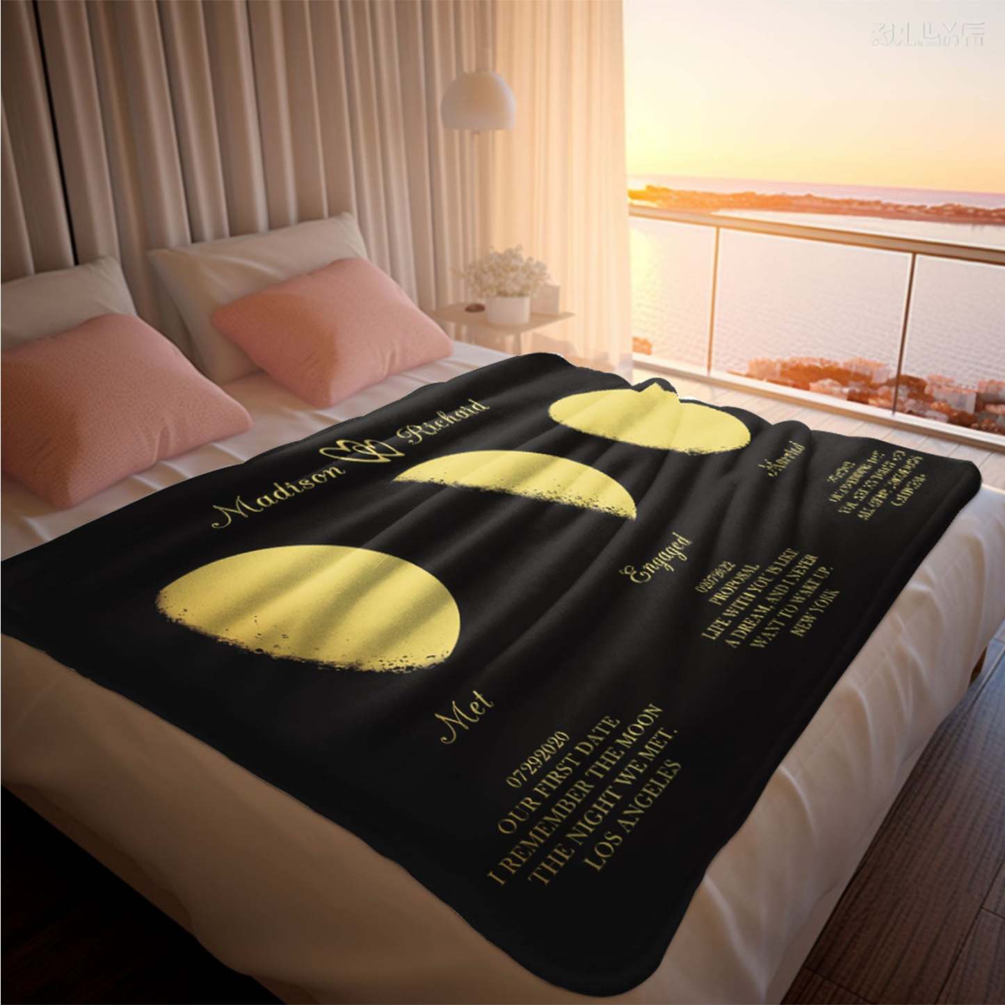 Manta Personalizada Con Fases Lunares Y Nombres Personalizados De Tres Lunas. Regalos De Aniversario Para Ella. - CustWitES