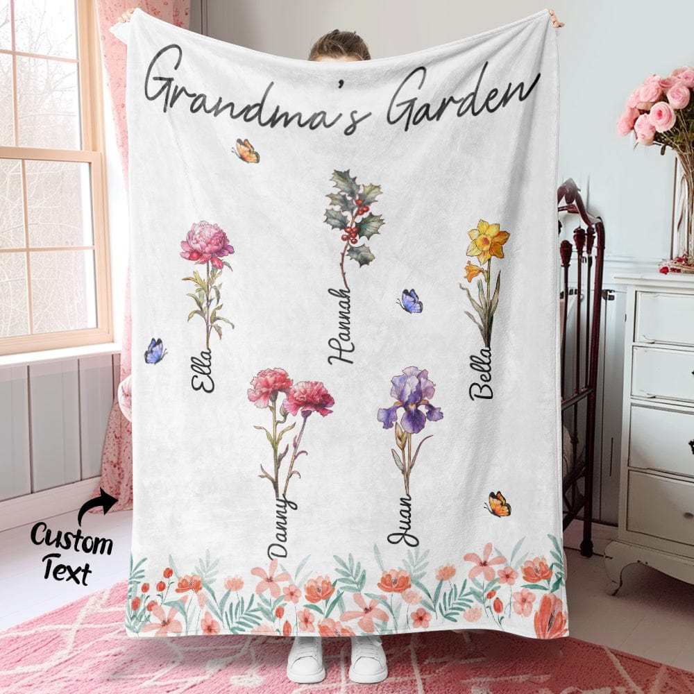 Manta Personalizada Para Abuela Y Mamá, Manta De Jardín Personalizada Con Flores Para El Mes De Nacimiento, Regalo Cálido Para Mamá - CustWitES