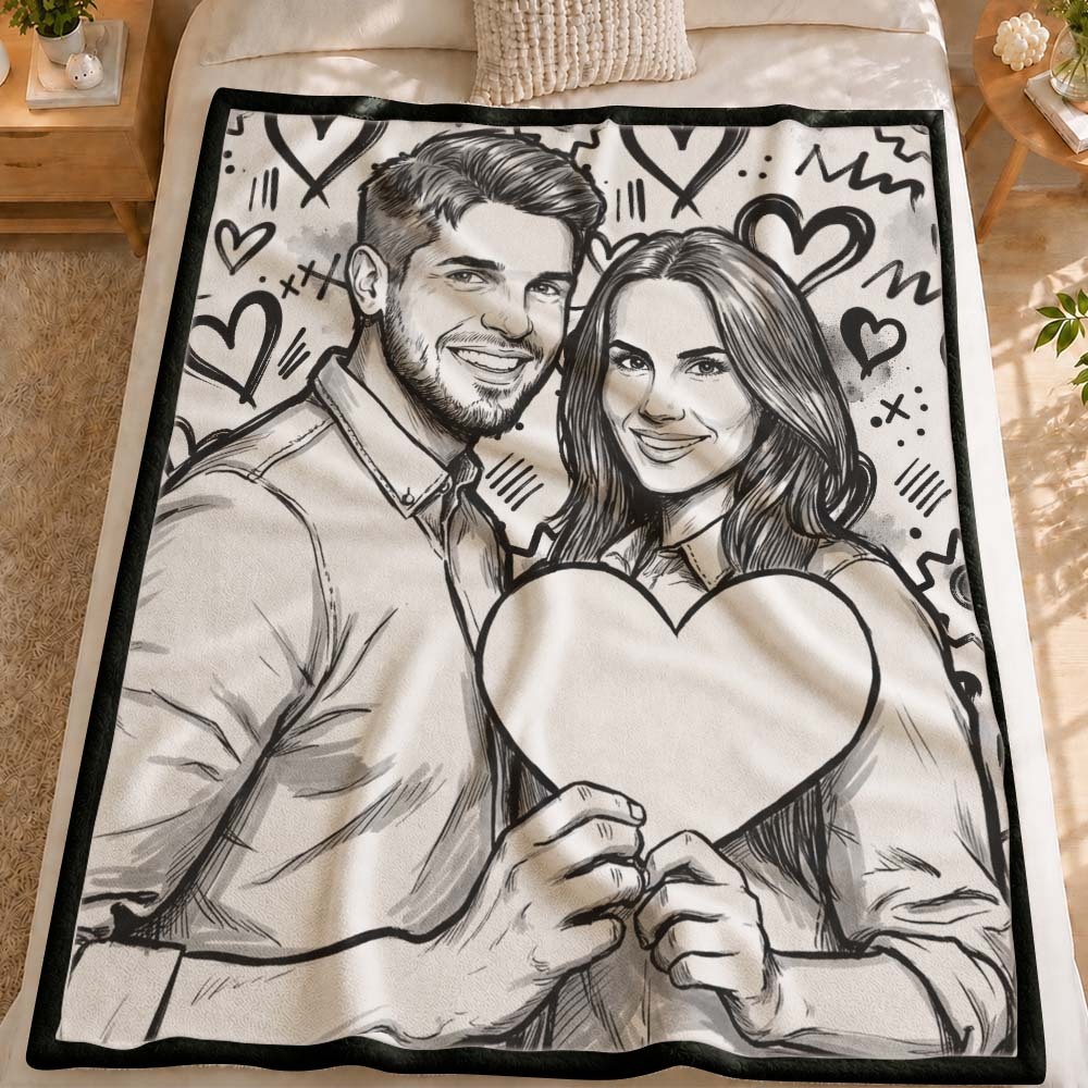 DIY Drawing Blanket Custom Couple's Photo Style Draw Your Own Blankets, Customizable Washable Diys Drawings Blanket Kits, You Can Draw Fuzzy Velvet, Creative Diys Drawings Blankets for Couples