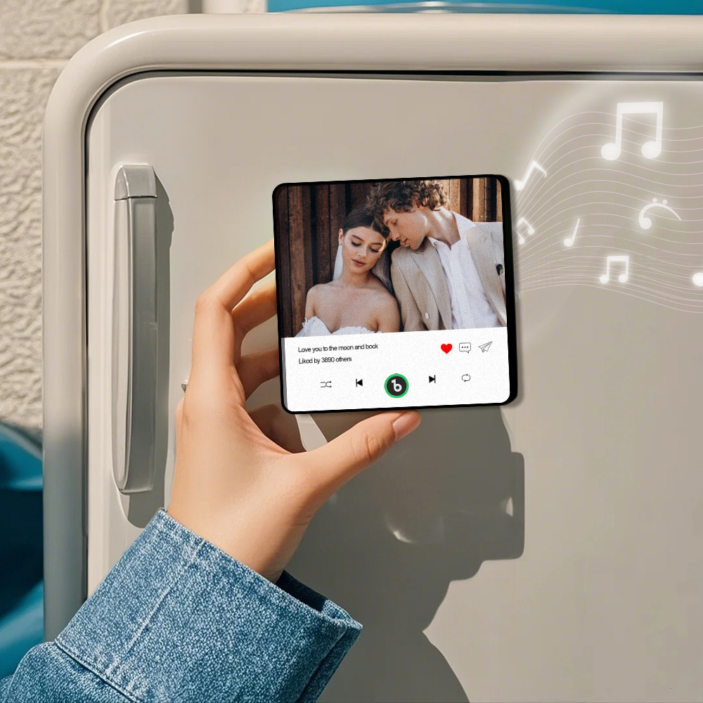 Custom Photo and Text Music Fridge Magnet with Colorful Frame Music Wall Photo Sticker Music Movement That Can Be Played - CustWitUK