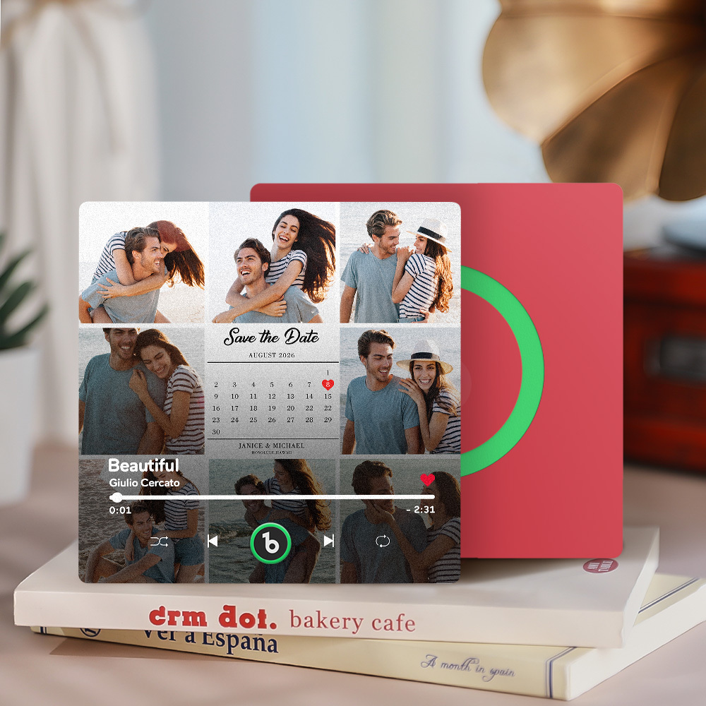 Custom Photo and Calendar Music Fridge Magnet Custom Text Frame Music Wall Photo Sticker Music Movement That Can Be Played Gifts for Anniversary - CustWitUK