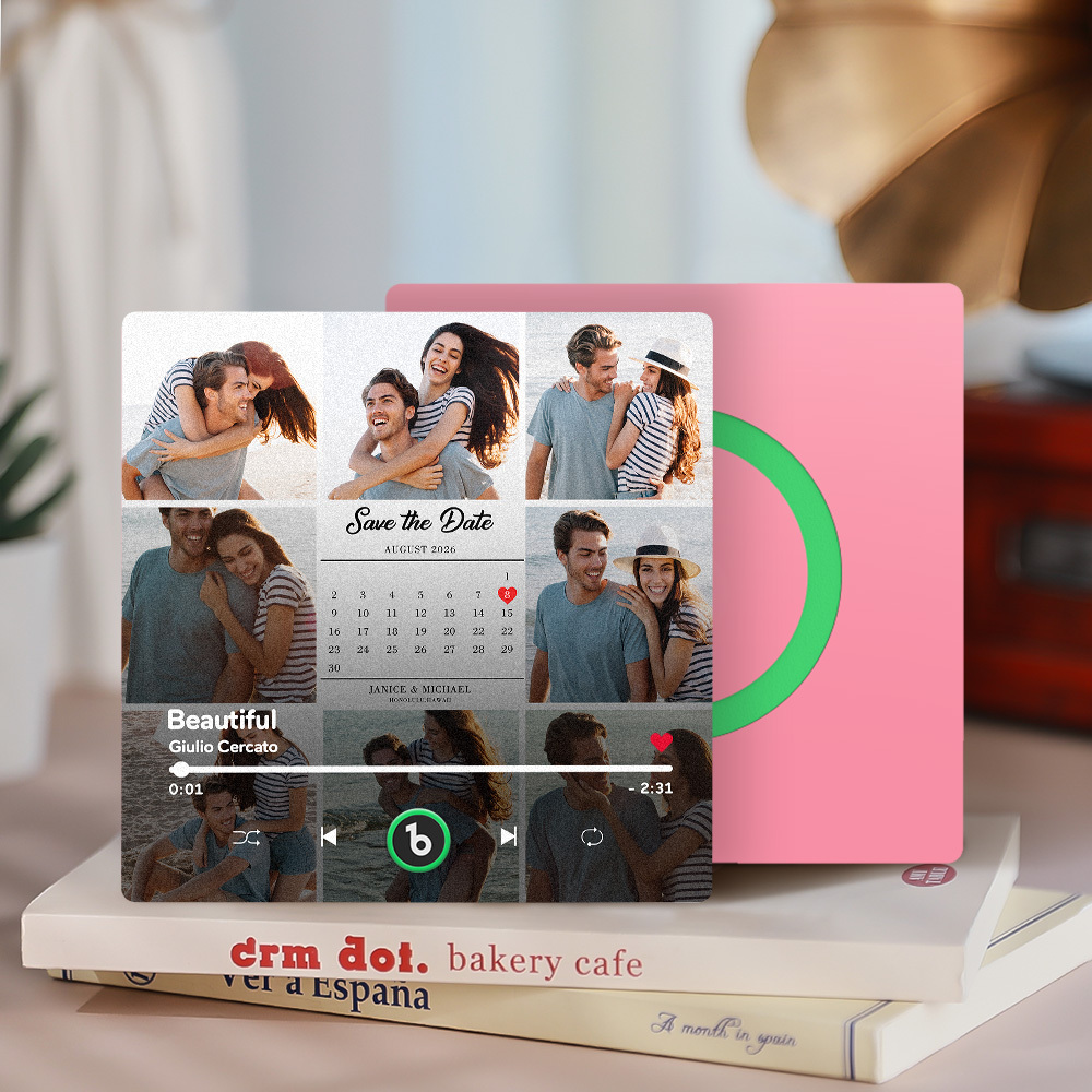 Custom Photo and Calendar Music Fridge Magnet Custom Text Frame Music Wall Photo Sticker Music Movement That Can Be Played Gifts for Anniversary - CustWitUK