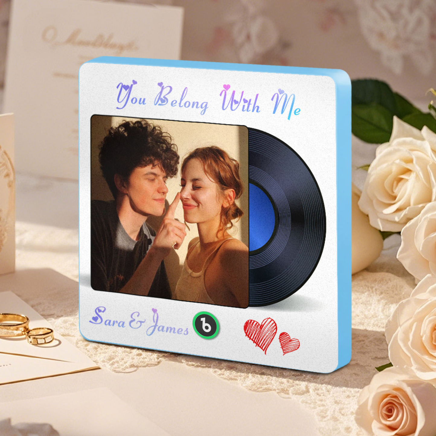 Custom Photo and Text Music Fridge Magnet Frame Music Wall Photo Sticker Music Disc Style Anniversary Gift - CustWitUK